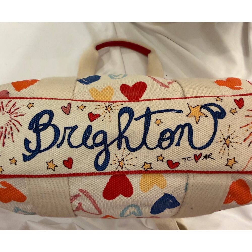 Brighton LOVE Canvas Tote Bag Multicolor Hearts Small Handbag - Picture 4 of 4